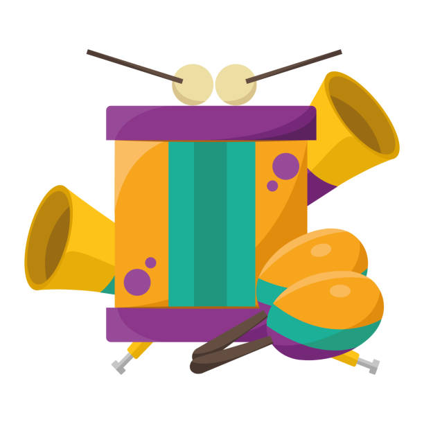 illustrations, cliparts, dessins animés et icônes de groupe isolé d’instruments de musique de carnaval vector - recording studio trumpet musical instrument jazz