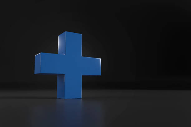 Plus sign in three dimensions on a black background. 3d illustration.