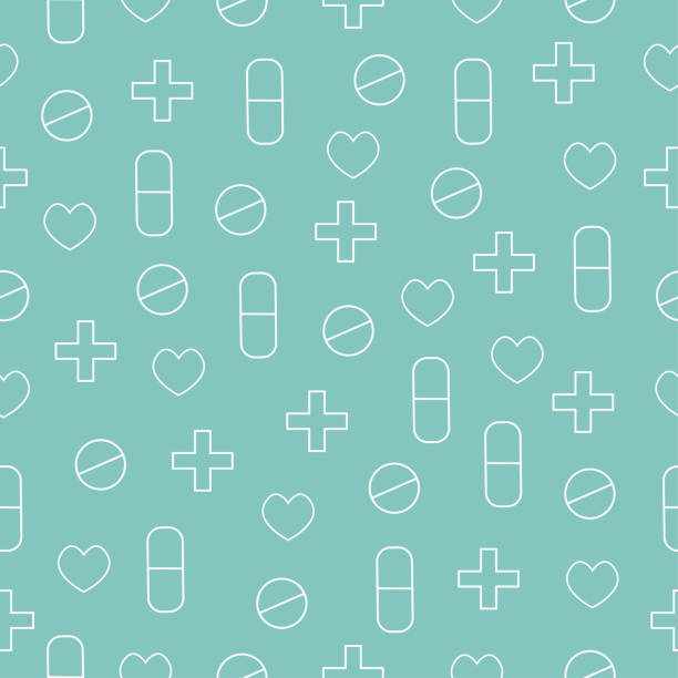 Medical outline seamless pattern with pill Medical outline seamless pattern with pill. Vector illustration on green background doctor patterns stock illustrations