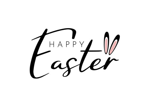 Happy Easter lettering with rabbit ears. Vector Happy Easter lettering with rabbit ears. Vector illustration. EPS10 bunny ear stock illustrations