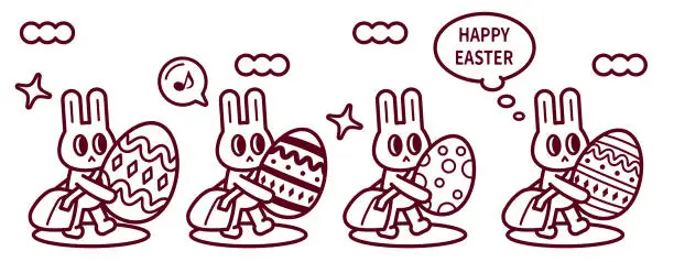 Vector illustration of Group of happy Easter bunny with messenger bag delivering Easter Eggs
