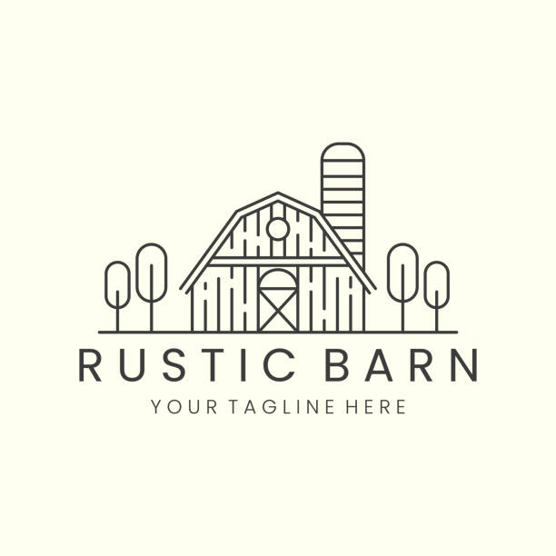 illustrations, cliparts, dessins animés et icônes de grange rustique minimaliste ligne art design icône illustration modèle design - barn farm moon old