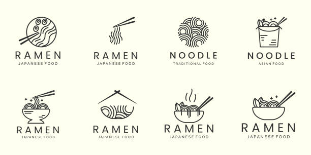 illustrations, cliparts, dessins animés et icônes de ramen nouilles japonaise minimaliste line art set logo icône modèle vectoriel design - cuisine japonaise