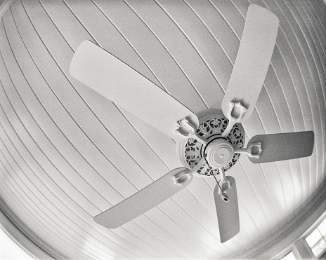 Rustic ceiling fan in a cottage home interior