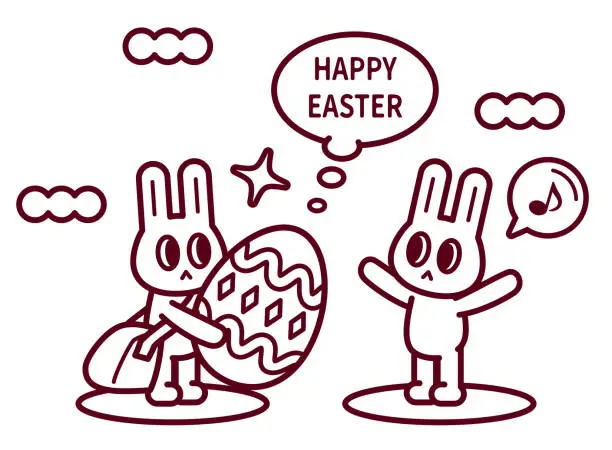 Vector illustration of An Easter bunny with a bag is sending Easter Eggs to another bunny