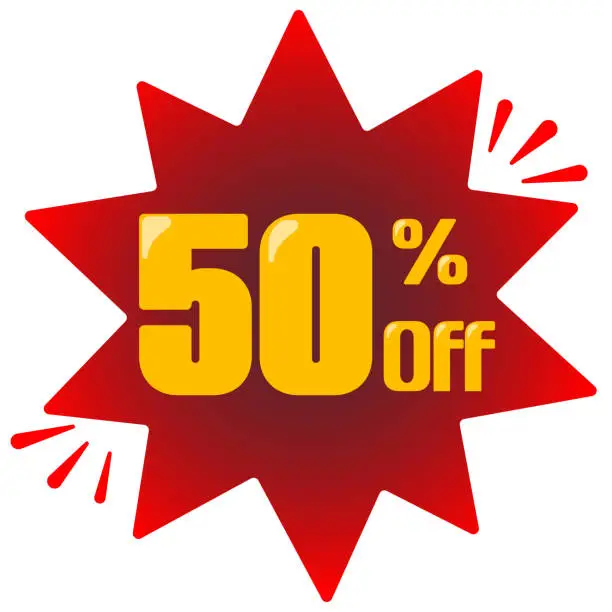 Vector illustration of RED AND YELLOW - 50 OFF PERCENT