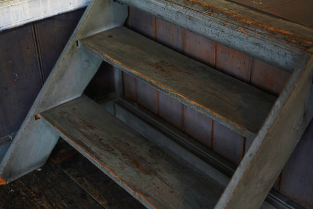 Old elementary school wooden stairs