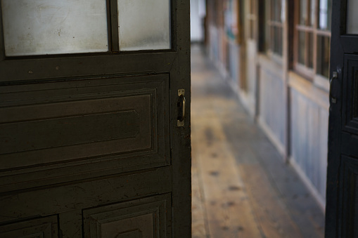 Door of an old elementary school (former Hall of Ancient Senkyo Elementary School, Maniwa City, Okayama Prefecture)