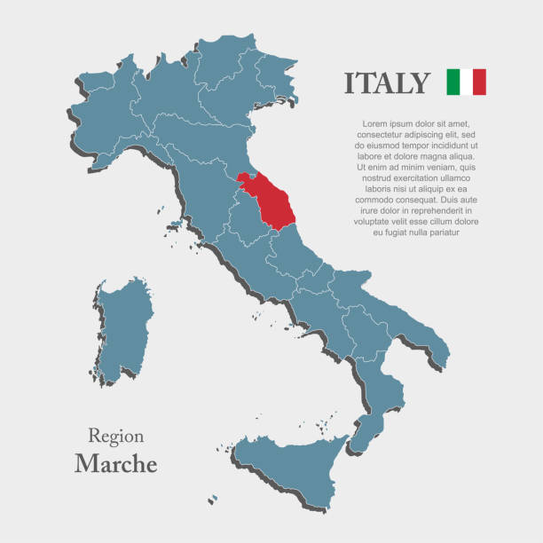 illustrazioni stock, clip art, cartoni animati e icone di tendenza di mappa vettoriale paese italia e regione marche - marche