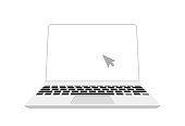 Laptop with cursor on screen. Vector illustration in modern cartoon design on white background. MacBook Pro series
