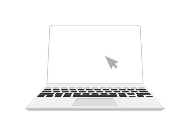 Vector illustration of Laptop with cursor on screen. Vector illustration in modern cartoon design on white background. MacBook Pro series