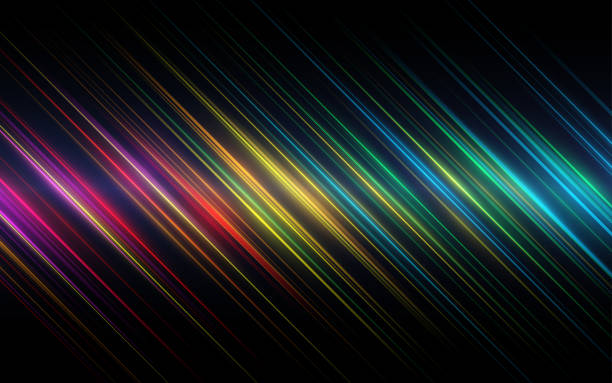 illustrazioni stock, clip art, cartoni animati e icone di tendenza di arcobaleno astratto neon linee di luce sfondo - spectrum rainbow abstract black background