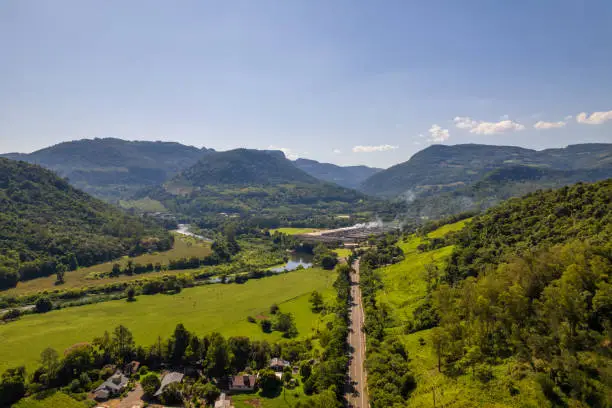 Photo of Green mountains and blue sky at valley, Rio Grande do Sul, Brazil.