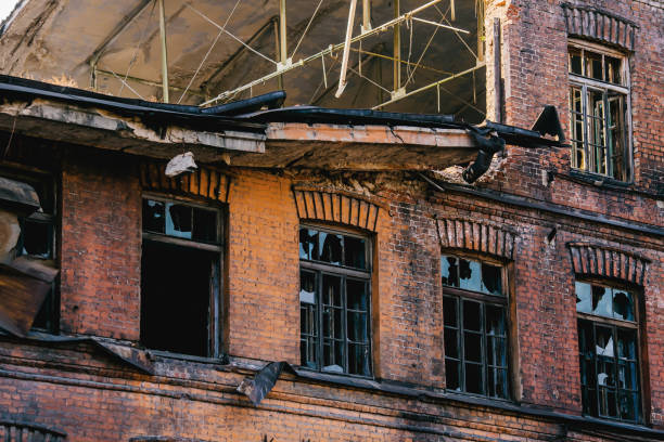 Old abandoned factory. Gothic background. Scary place. Post apocalyptic landscape. Abandoned buiding. Industrial background