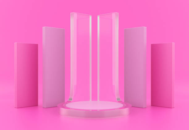 istock 3D Rendered Studio with Geometric Shapes. Podium on the Floor 1385590801