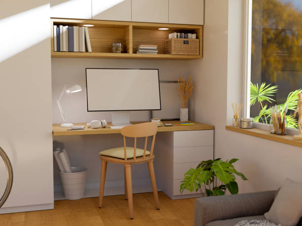 istock Minimal Scandinavian bright home workplace interior design 1385597050