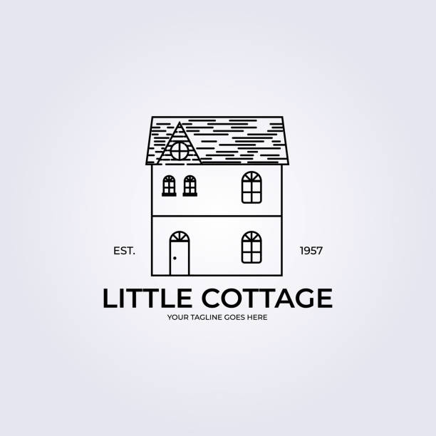 ilustraciones, imágenes clip art, dibujos animados e iconos de stock de line art cottage village logotipo diseño de ilustración vectorial - shed cottage hut barn