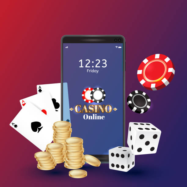 istock Online casino banner concept with mobile phone,coins,dice 1385605298