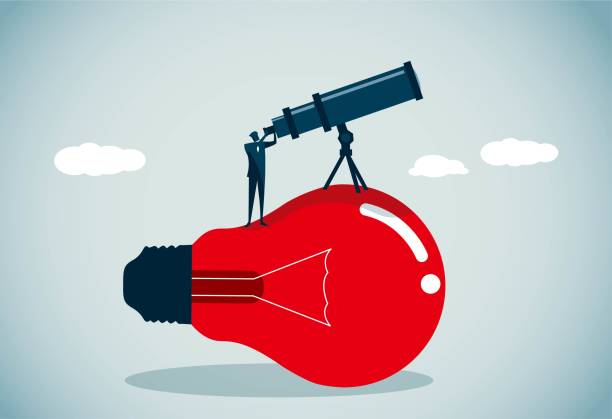 Observatory standing on light bulb with binoculars, this is a vector illustration that can be split and enlarged infinitely Observatory stock illustrations