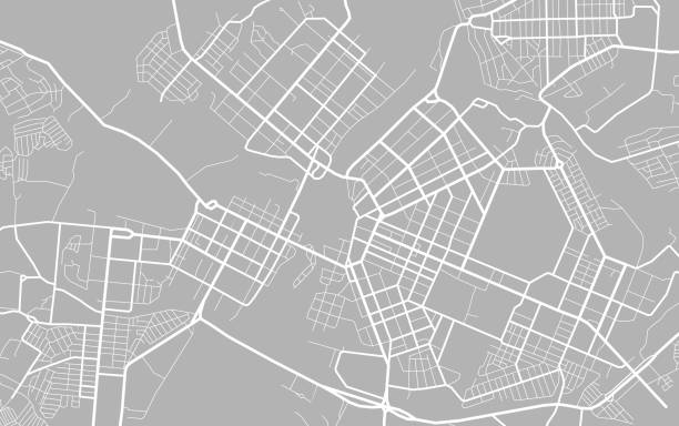 City map - town streets on the plan. Map of the scheme of road. Urban environment, architectural background. Vector City map. Scheme of town streets. Gps line navigation plan. Black line road on white isolated background. Urban pattern texture. Vector map stock illustrations