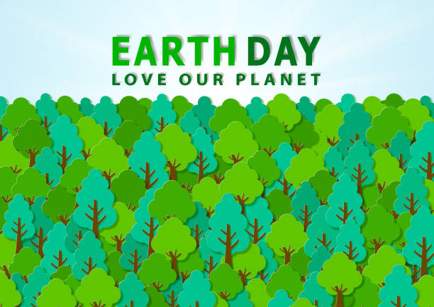 Earth Day Treescape Paper craft for the Earth Day, the protection of natural environment with the movement of reforestation earthday stock illustrations