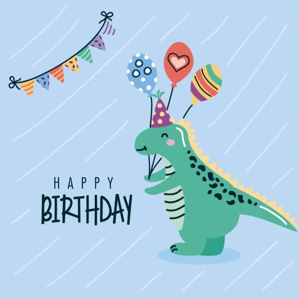 dinosaur in birthday party dinosaur in birthday party celebration dinosaur birthday stock illustrations