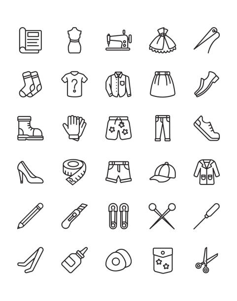 Sewing Icon Set 30 isolated on white background Sewing Icon Set 30 isolated on white background haute couture stock illustrations