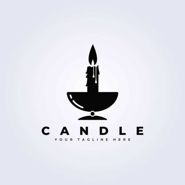 Black and white candle light flame logo in cup vector illustration design candle light flame logo in cup vector illustration design, icon candle kerosene fuel stock illustrations