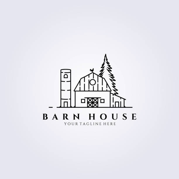 barn house logo line art vector illustration design, vintage - barn conversion stock illustrations