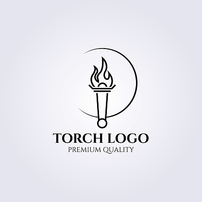Fire torch symbol vector illustration design, line art symbol minimalist circle emblem