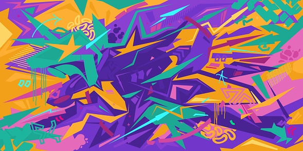 Colorful Metaverse Cyber Abstract Urban Street Art Graffiti Style Vector Template