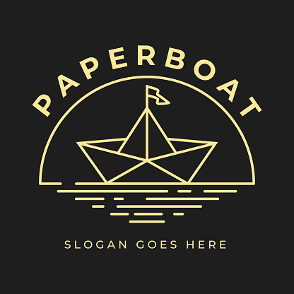 Paper boat line art symbol vector illustration design , golden paper boat for study , company template