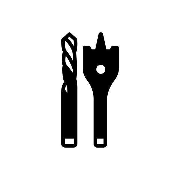 Bits drill Icon for bits, drill, device, equipment, hardware, construction, tool, maintenance drill bit stock illustrations