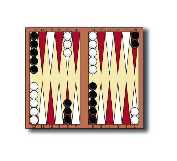 Vector illustration of Backgammon wooden board and chips for game vector illustration. Board game