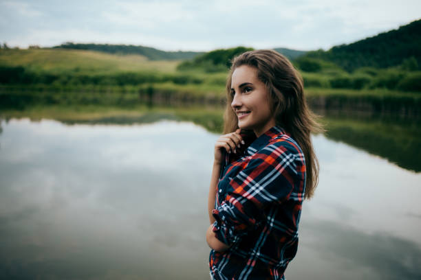lake, summer, portrait, happy, vacation