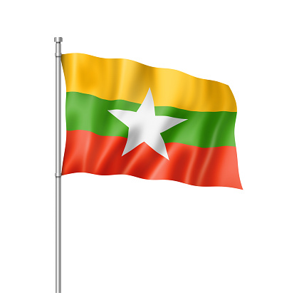 Burma Myanmar flag, three dimensional render, isolated on white
