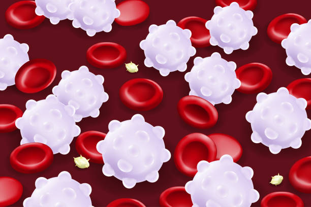 Leukemia. Red blood cells, White blood cells and platelets. Leukemia. Red blood cells, White blood cells and platelets. white blood cell stock illustrations