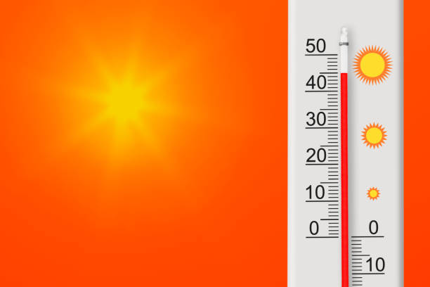 istock Celsius scale thermometer shows plus 45 degrees . Yellow sun in red sky. Summer heat 1385635701