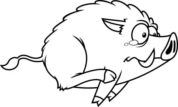 Vector illustration of Outlined Scared Little Wild Boar Cartoon Character Running