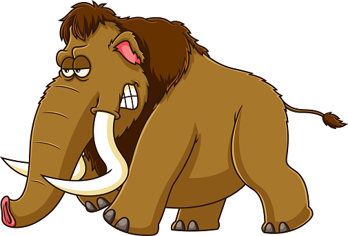 Angry Mammoth Cartoon Character Running. Vector Hand Drawn Illustration Isolated On White Background