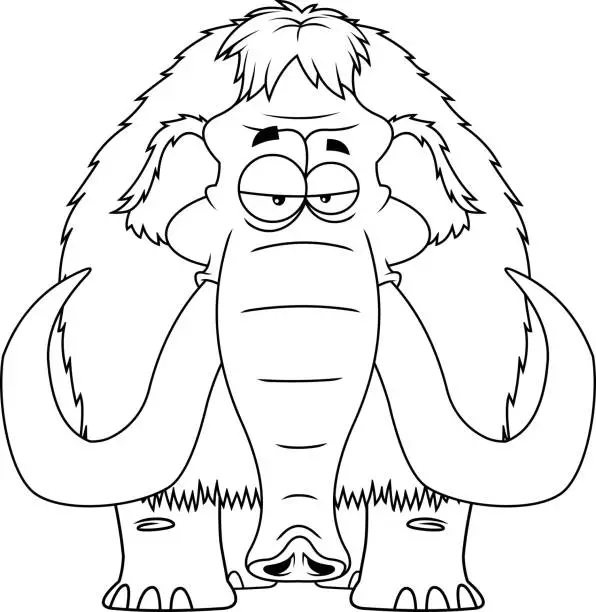 Vector illustration of Outlined Mammoth Cartoon Character