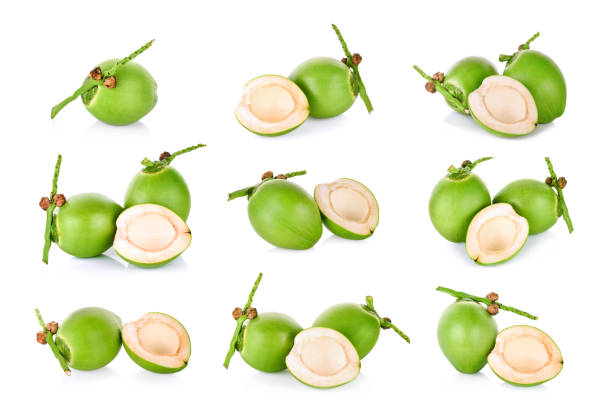 istock Green coconut isolated on white background 1385644132