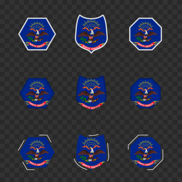 национальные символы северной дакоты на темном прозрачном фоне, векторные флаги северной дакоты. - north dakota flag us state flag north dakota flag stock illustrations