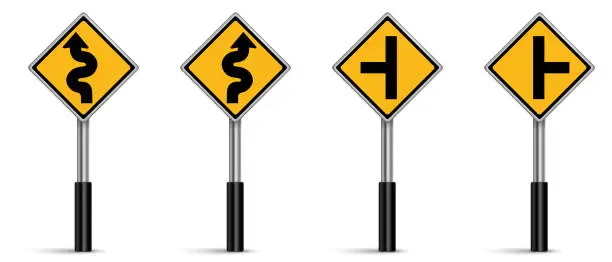 Vector illustration of Set of warning traffic sign vector, Road sign on white background