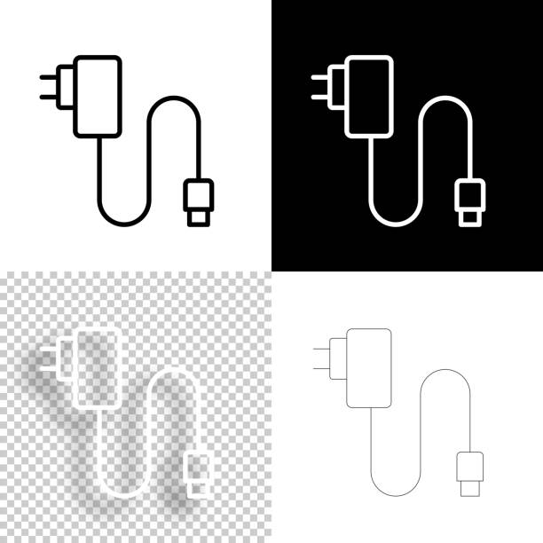 handy-ladegerät. icon für design. leere, weiße und schwarze hintergründe - liniensymbol - usb cable cable black isolated stock-grafiken, -clipart, -cartoons und -symbole