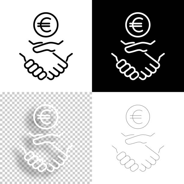 ilustrações de stock, clip art, desenhos animados e ícones de euro agreement. icon for design. blank, white and black backgrounds - line icon - human hand on black