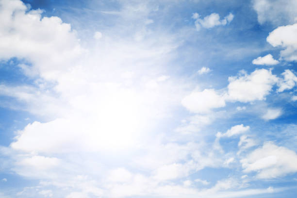Bright sunlight on the sky. Middle of the day high sun.