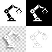 istock Robotic arm. Icon for design. Blank, white and black backgrounds - Line icon 1385660585