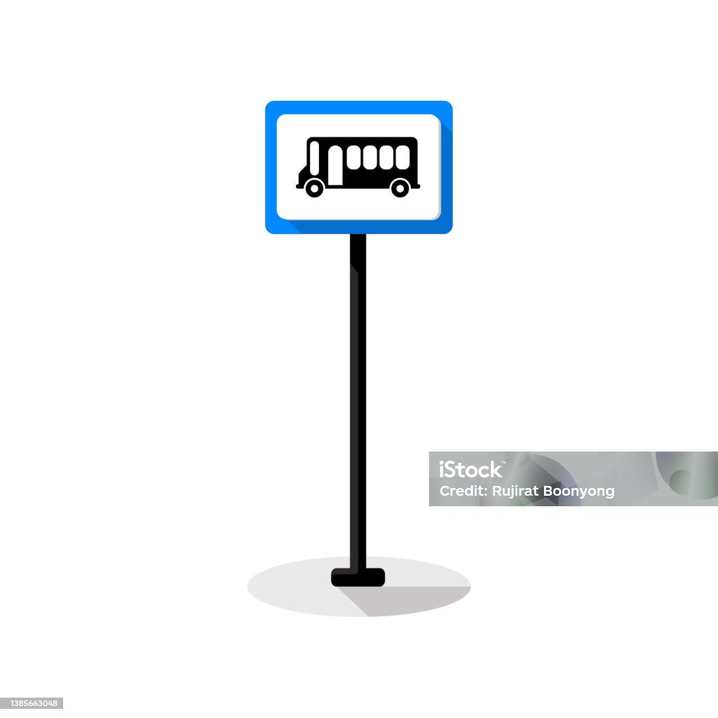Bus Stop Signage Vector Bus Stop Sign Vector Flat Design On White Background Stock Illustration ...