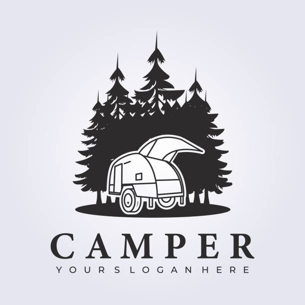 teardrop camping van fifth wheels icon vector illustration forest outdoor jungle design - tear drop camper stock illustrations